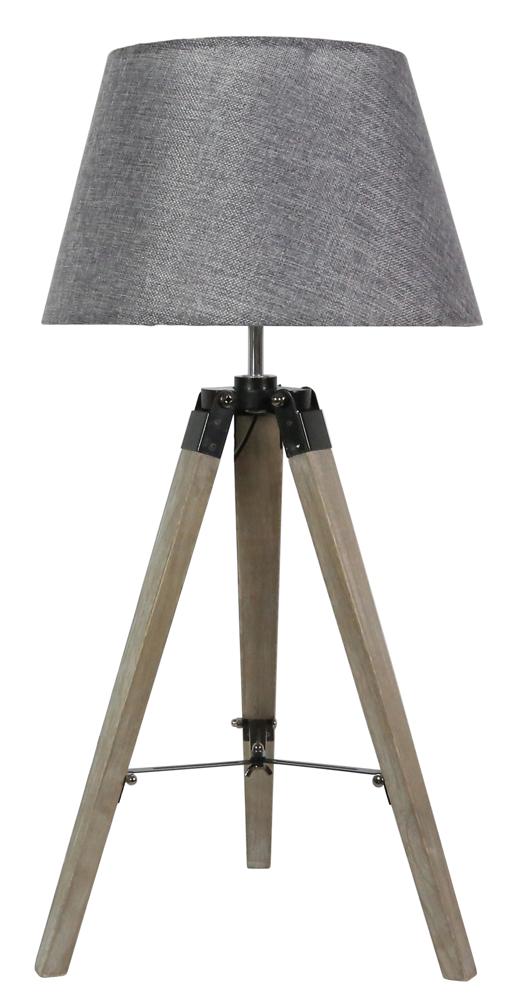 Variante gris chiné de l'abat-jour, lampe trépied en bois clair sur fond blanc