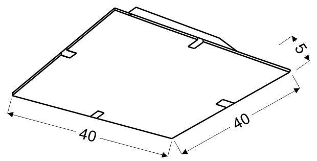 Schéma technique du plafonnier carré avec dimensions 40 cm et épaisseur 5 cm.