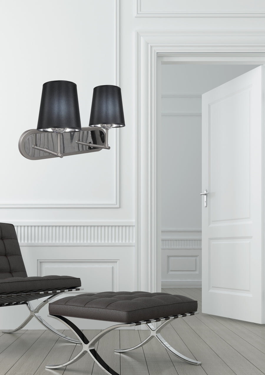 Applique murale Milonga 2 lumières nickel satiné et noire, tissu