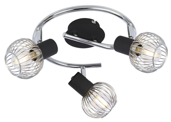 Plafonnier Oslo 3 lumières noir et chromé, L 42 cm