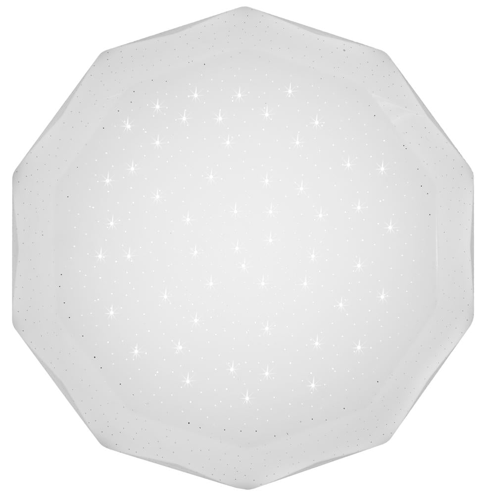Vue de face du plafonnier blanc facetté avec effet ciel étoilé scintillant