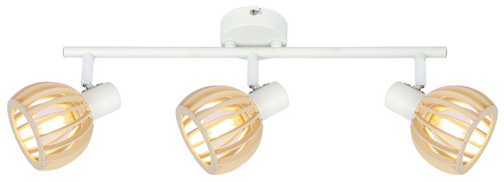 Plafonnier Atarri 3 lumières blanc, bois, L 58 cm