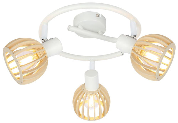 Plafonnier Atarri 3 lumières blanc, bois, L 44 cm