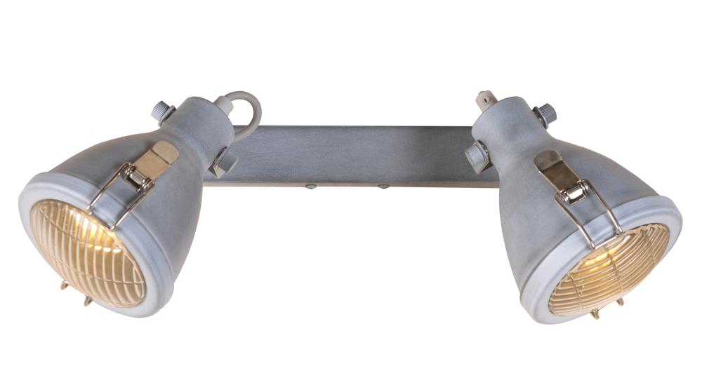 Vue de face du luminaire gris à deux spots orientables avec grilles de protection