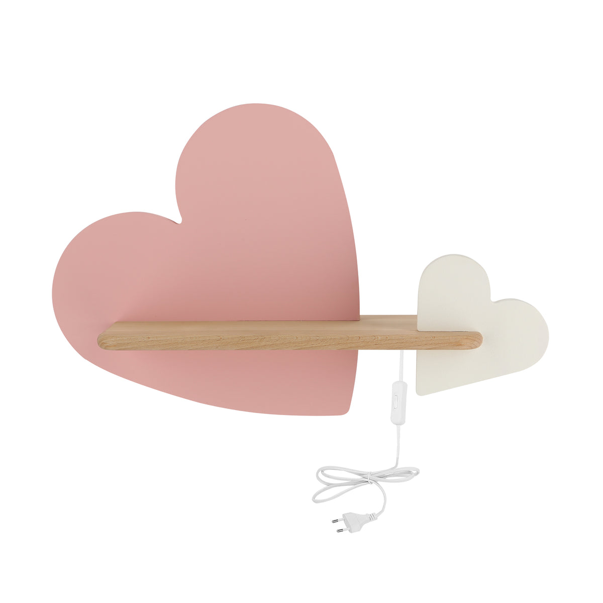 Applique murale LED Heart pour chambre d'enfant rose et blanche, bois