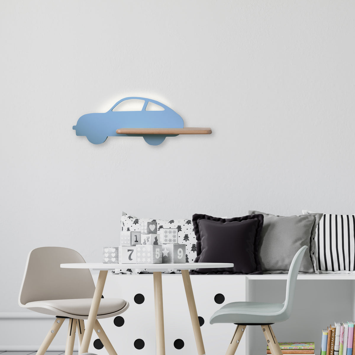 Applique murale LED Car pour chambre d'enfant bleue, bois (réf. 21-84798)
