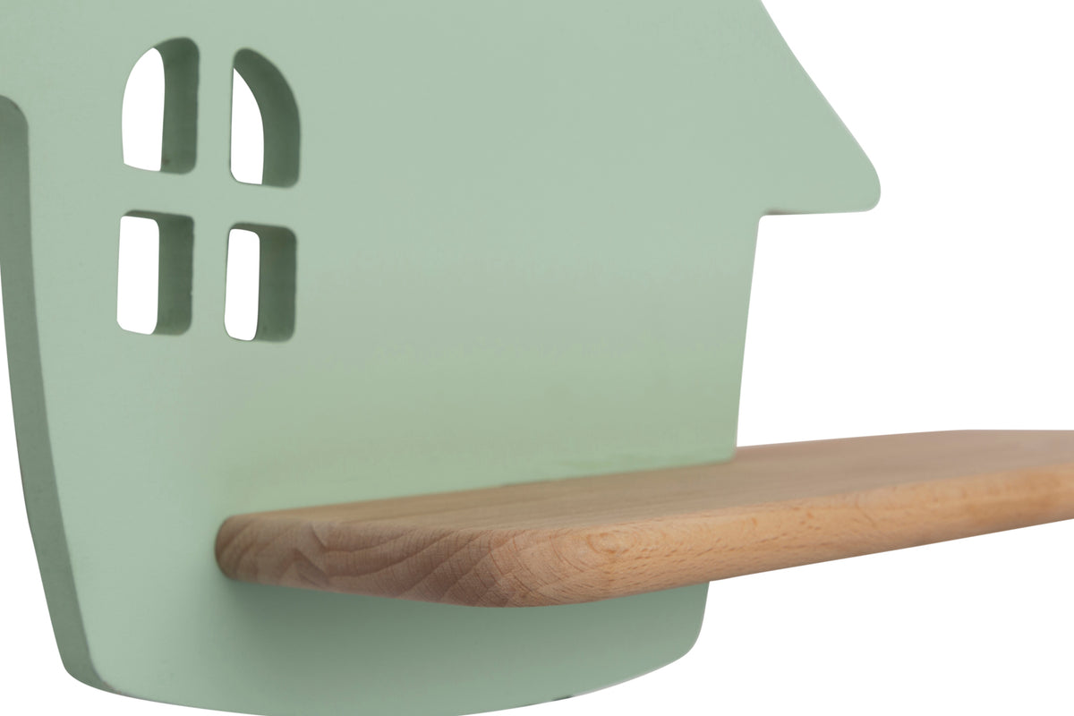 Applique murale LED House pour chambre d'enfant vert menthe, bois