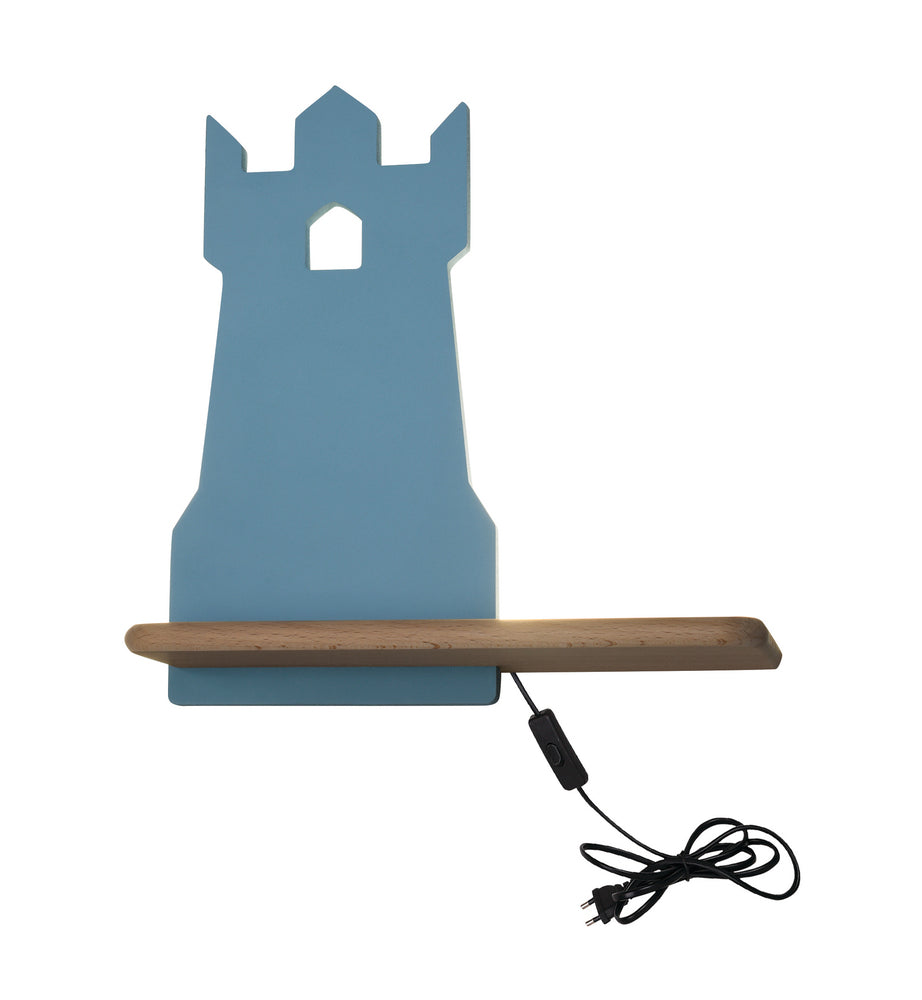 Applique murale LED Tower pour chambre d'enfant bleue, bois