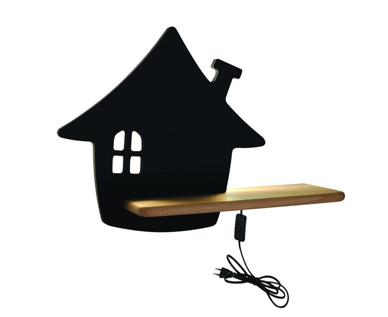 Applique murale LED House pour chambre d'enfant noire, bois (réf. 21-85207)
