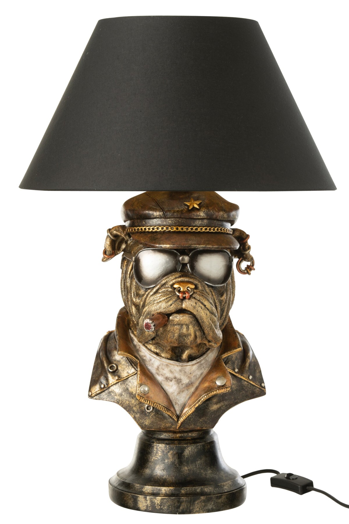 Lampe à poser bouledogue en polyrésine marron antique