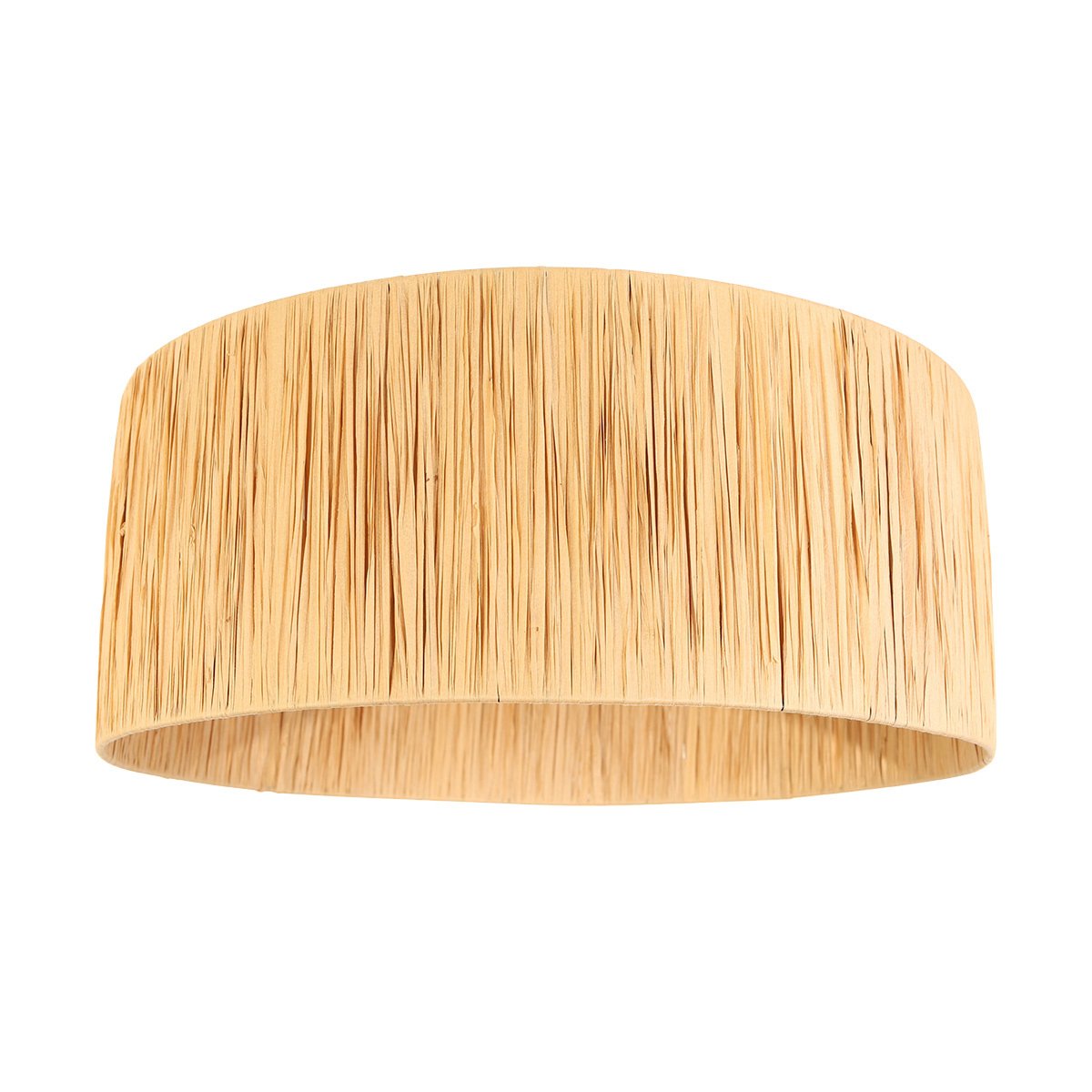 Détail rapproché de l'abat-jour en fibres de raphia tissées verticalement.