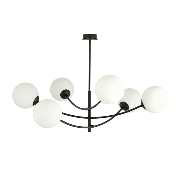 Hunter 6-light flush mount, black, opal glass