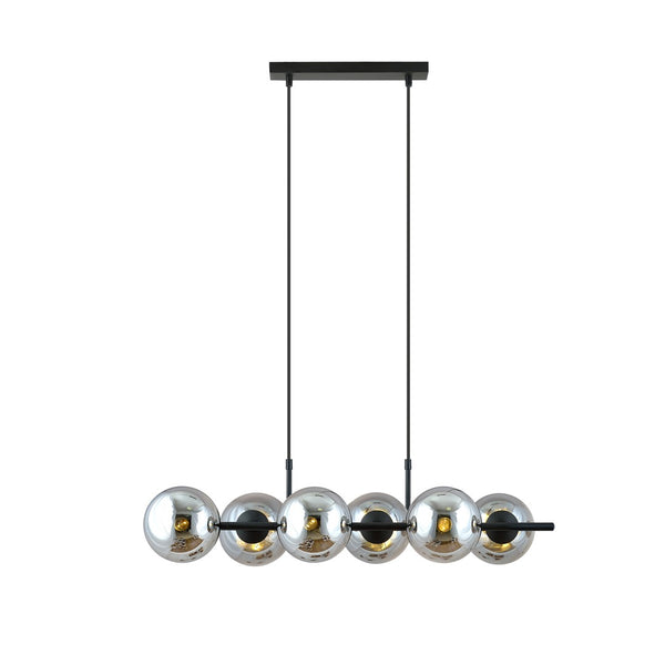 Rory 6-light pendant, graphite glass