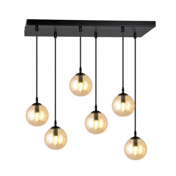 Cosmo 6-light pendant, black, amber glass