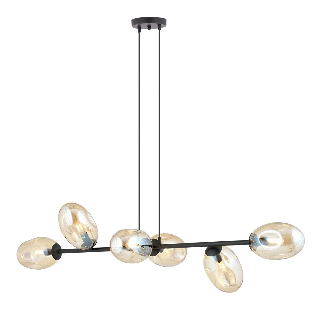 Pandora 6-light pendant lamp, black, amber glass