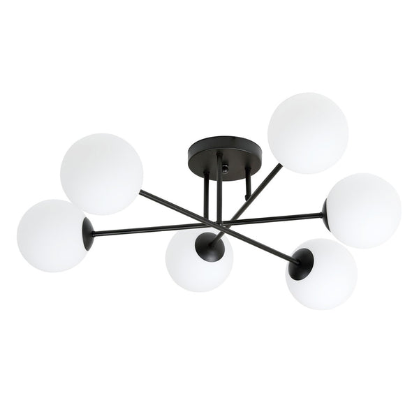 Roma 6-light ceiling lamp black, opal glass