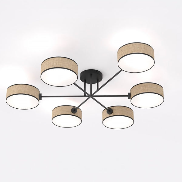 Maga 6-light ceiling lamp, rattan