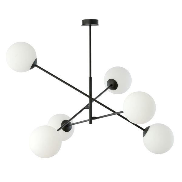 6-light black linear pendant, opal glass