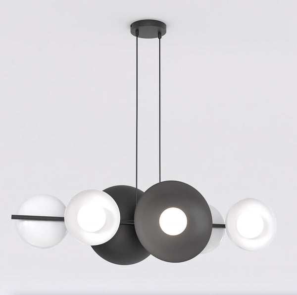 Black and white 6-light chandelier