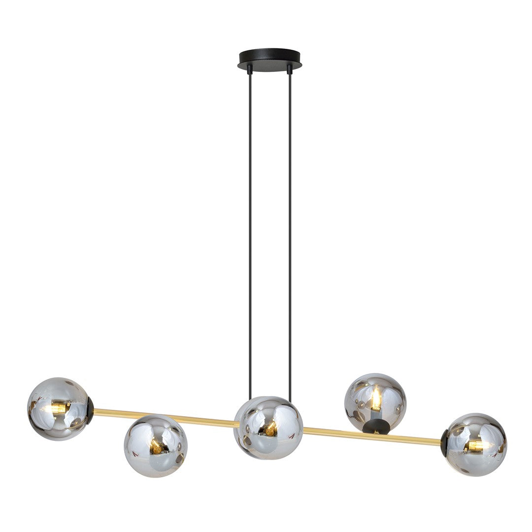 Gravity 6-light pendant, black, graphite glass