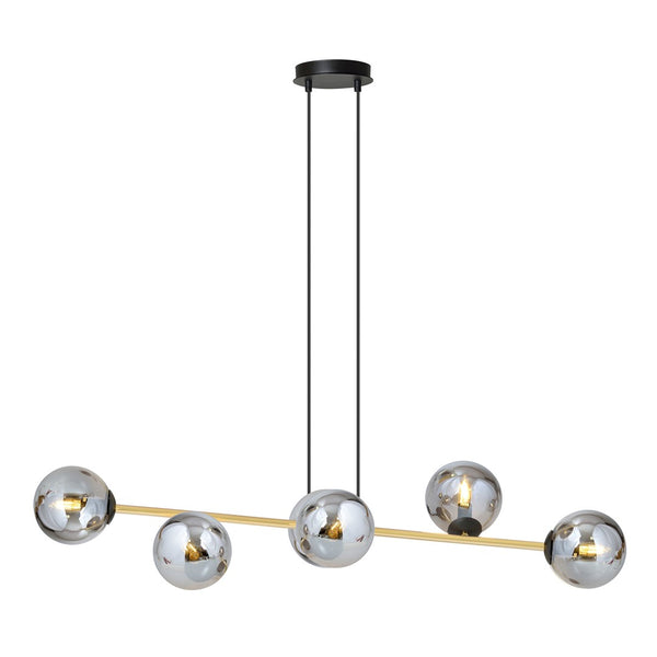 Gravity 6-light pendant, black, graphite glass