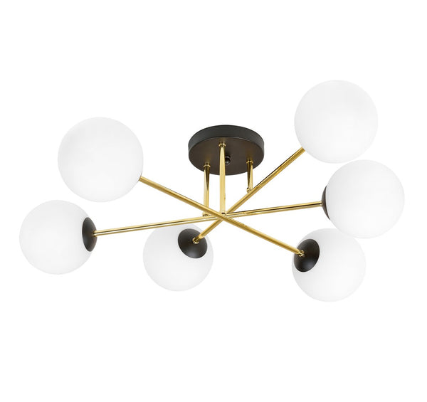 Magnum 6-light ceiling lamp black, opal glass