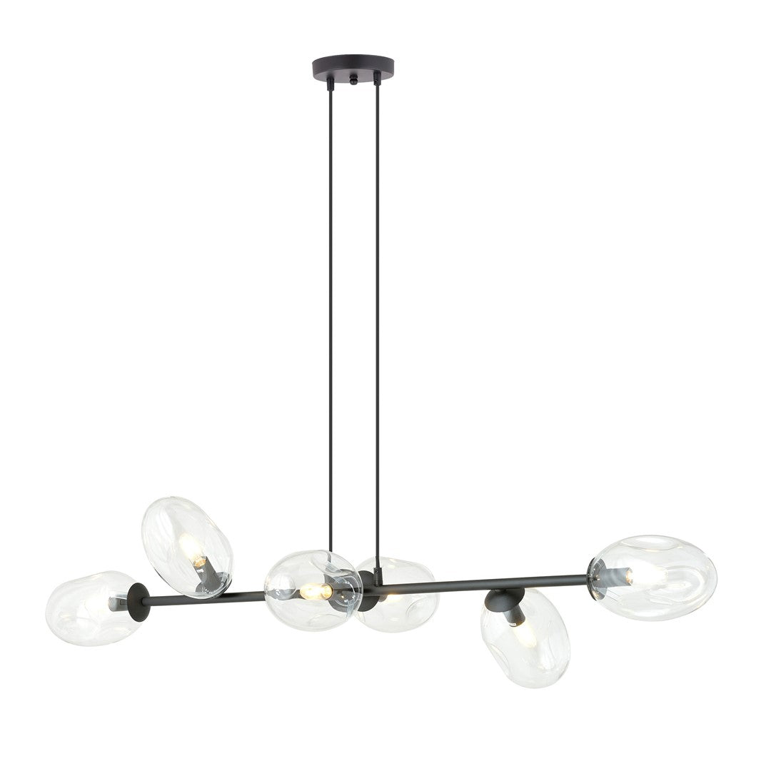 Pandora 6-light pendant lamp, black, clear glass