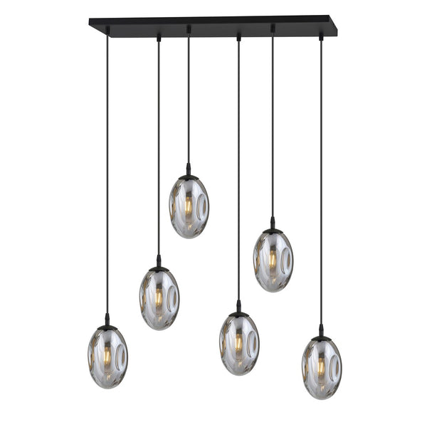 Astral 6-light pendant, black, graphite glass