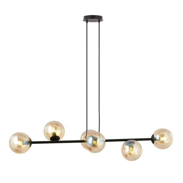 Rossi 6-light pendant lamp in black with amber glass