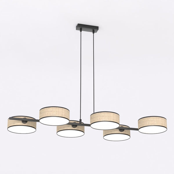 Drumz 6-light pendant lamp, rattan