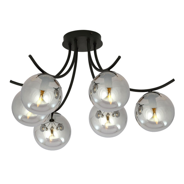 Boston 6-light ceiling light black, graphite glass