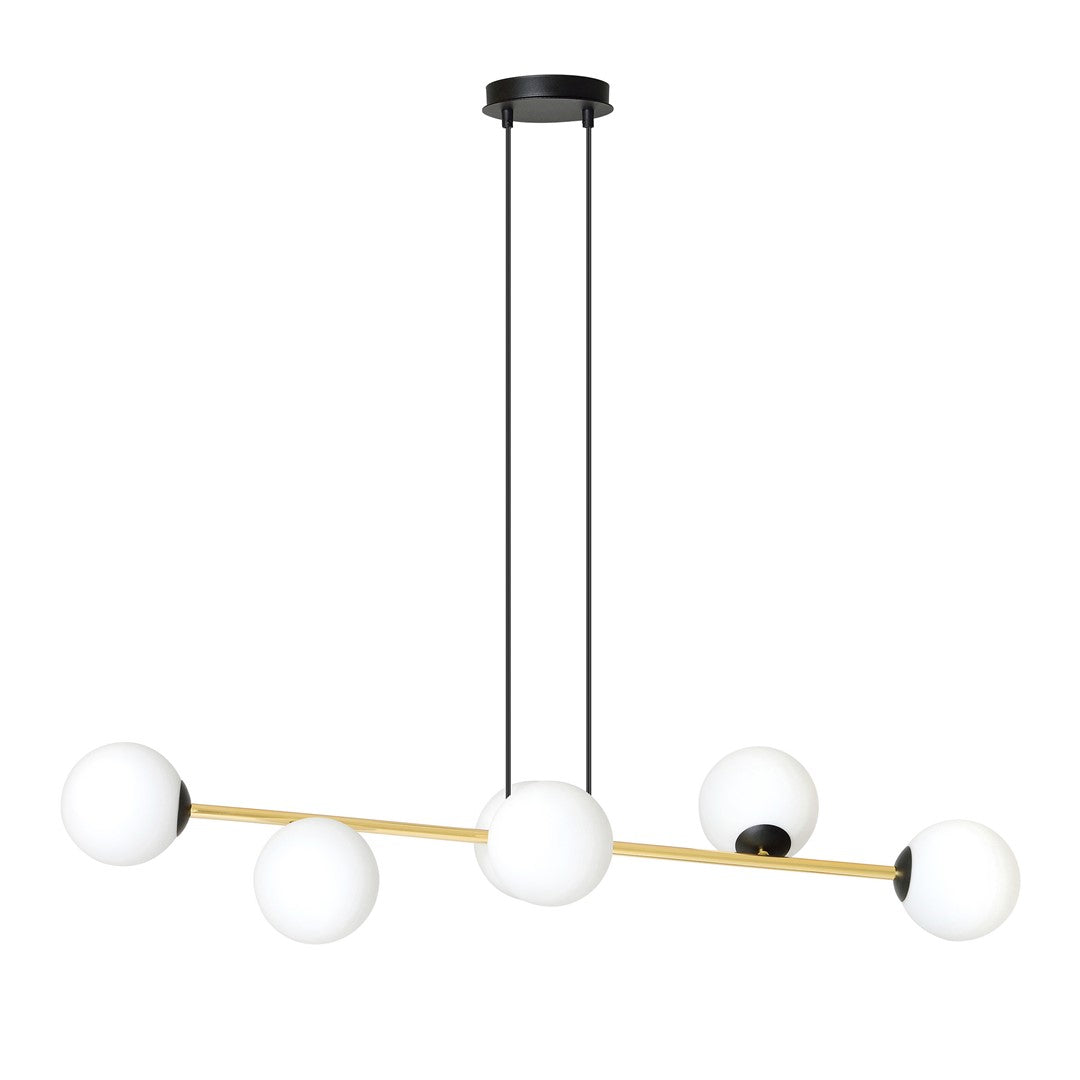Gravity 6-light pendant, black, opal glass