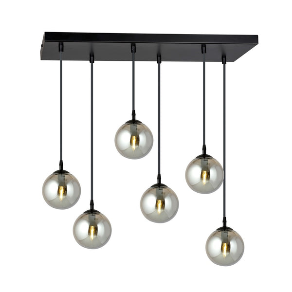 Cosmo 6-light pendant lamp, black, graphite glass