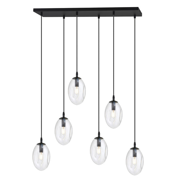Astral 6-light black pendant, clear glass