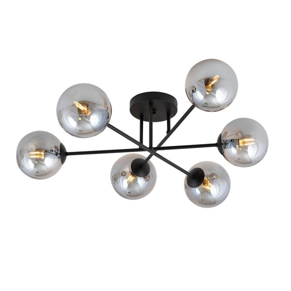 Roma 6-light ceiling light black, graphite glass