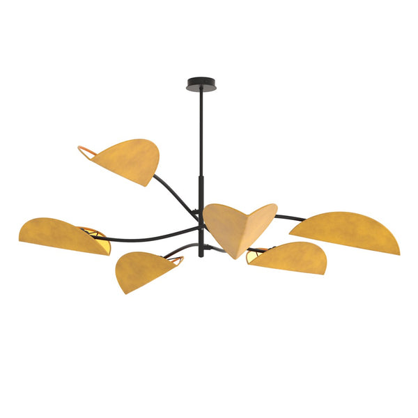 Lotus 6-light pendant lamp, black and mustard