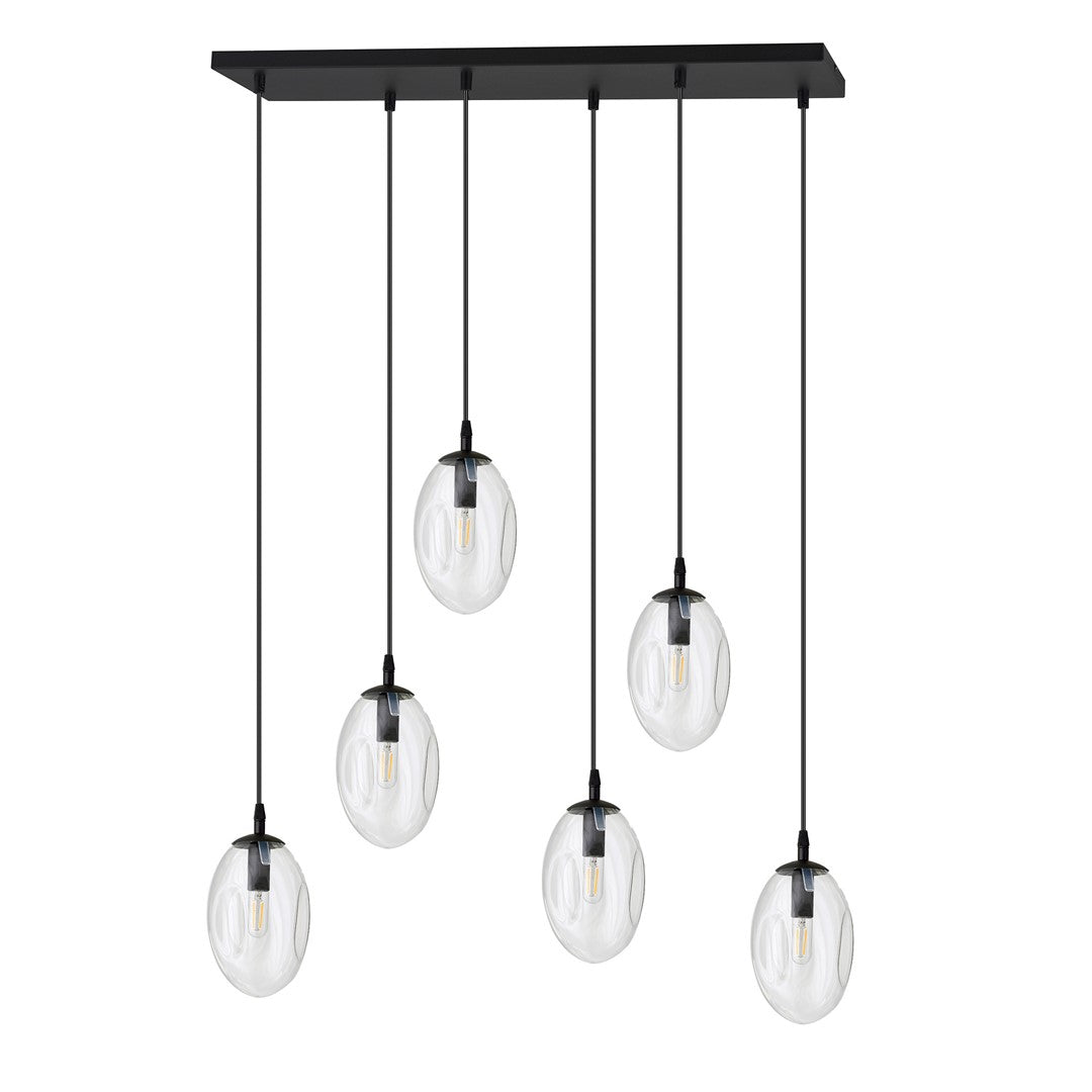 Astral 6-light black pendant, clear glass