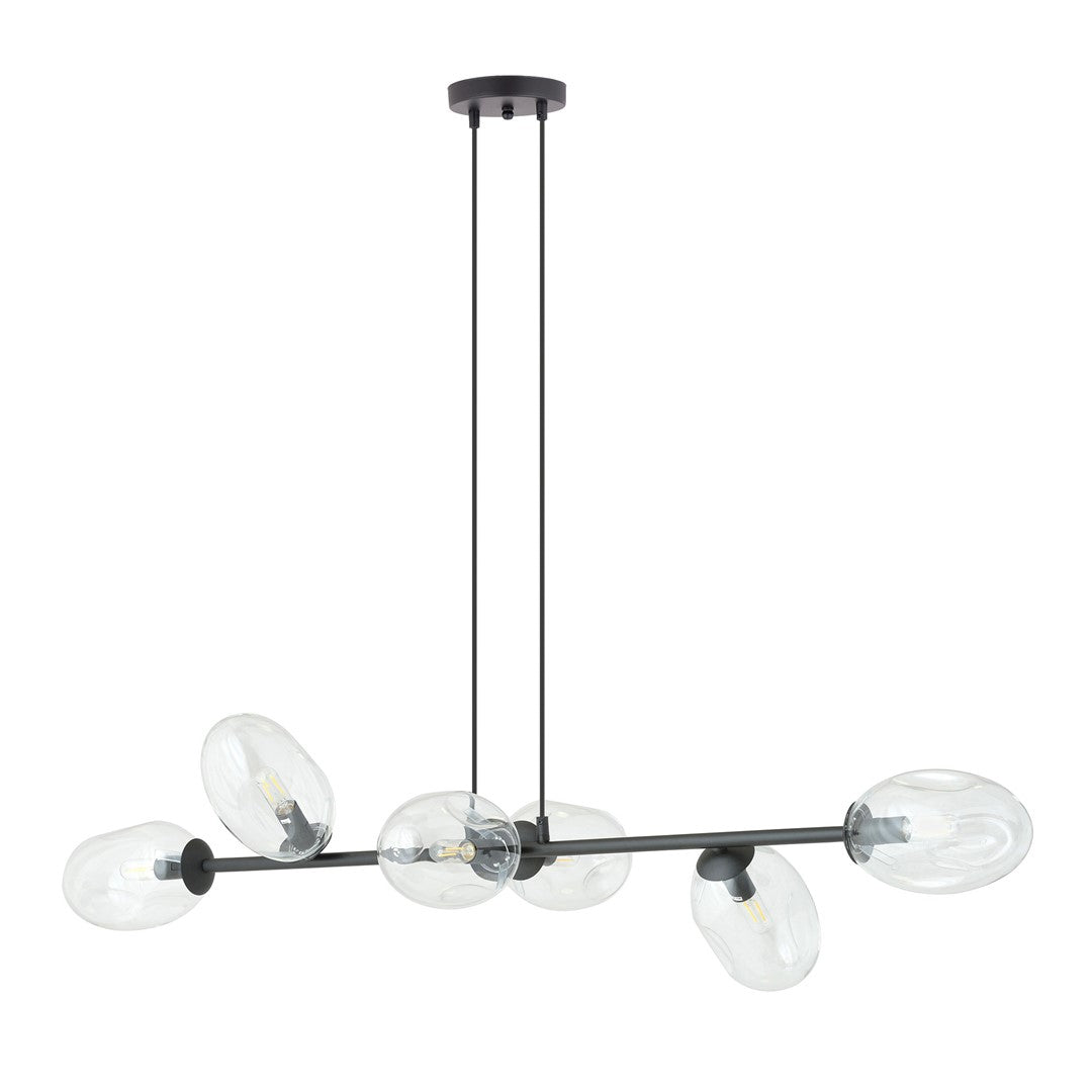 Pandora 6-light pendant lamp, black, clear glass