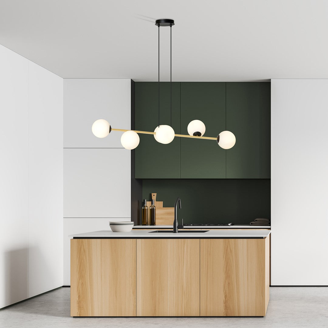 Gravity 6-light pendant, black, opal glass