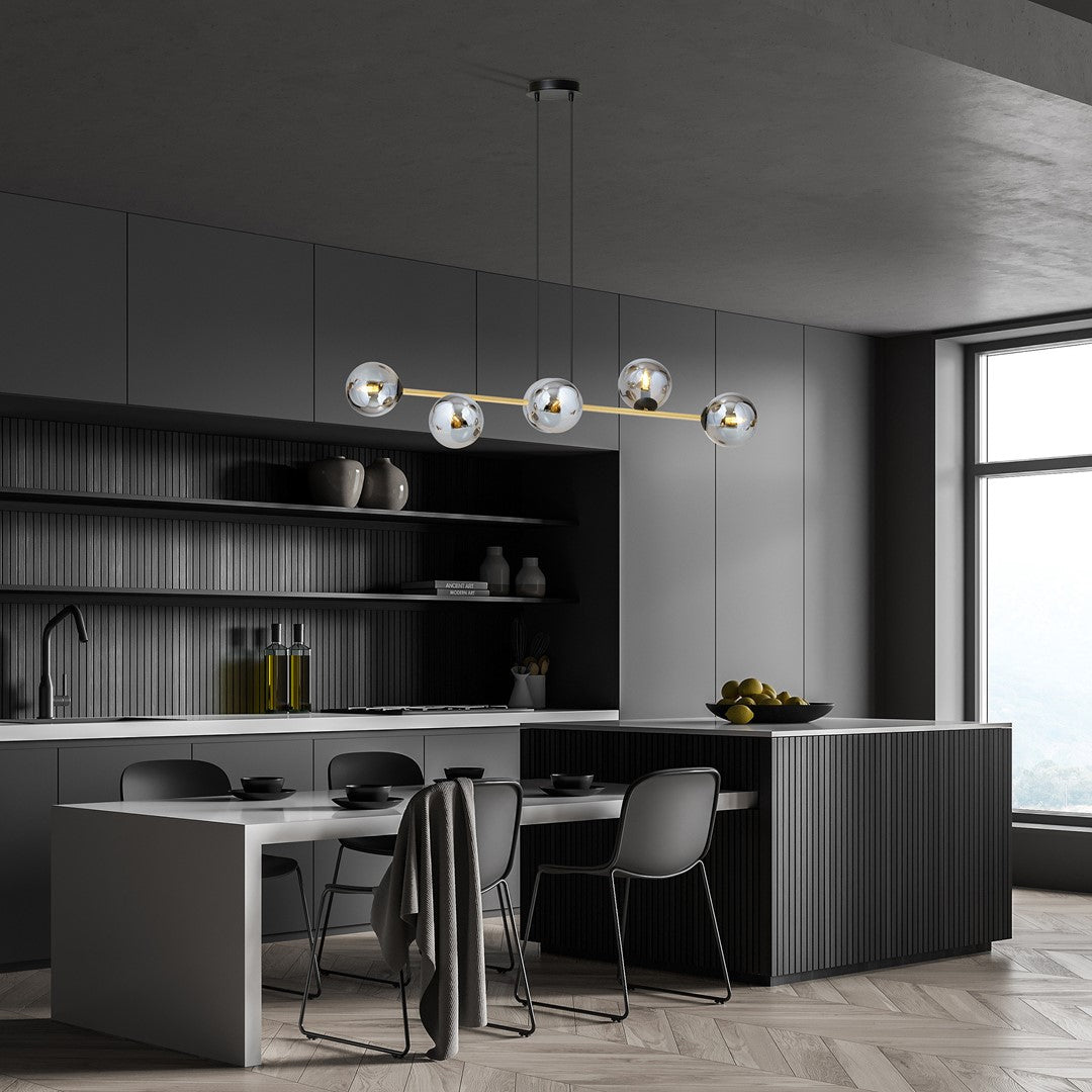 Gravity 6-light pendant, black, graphite glass