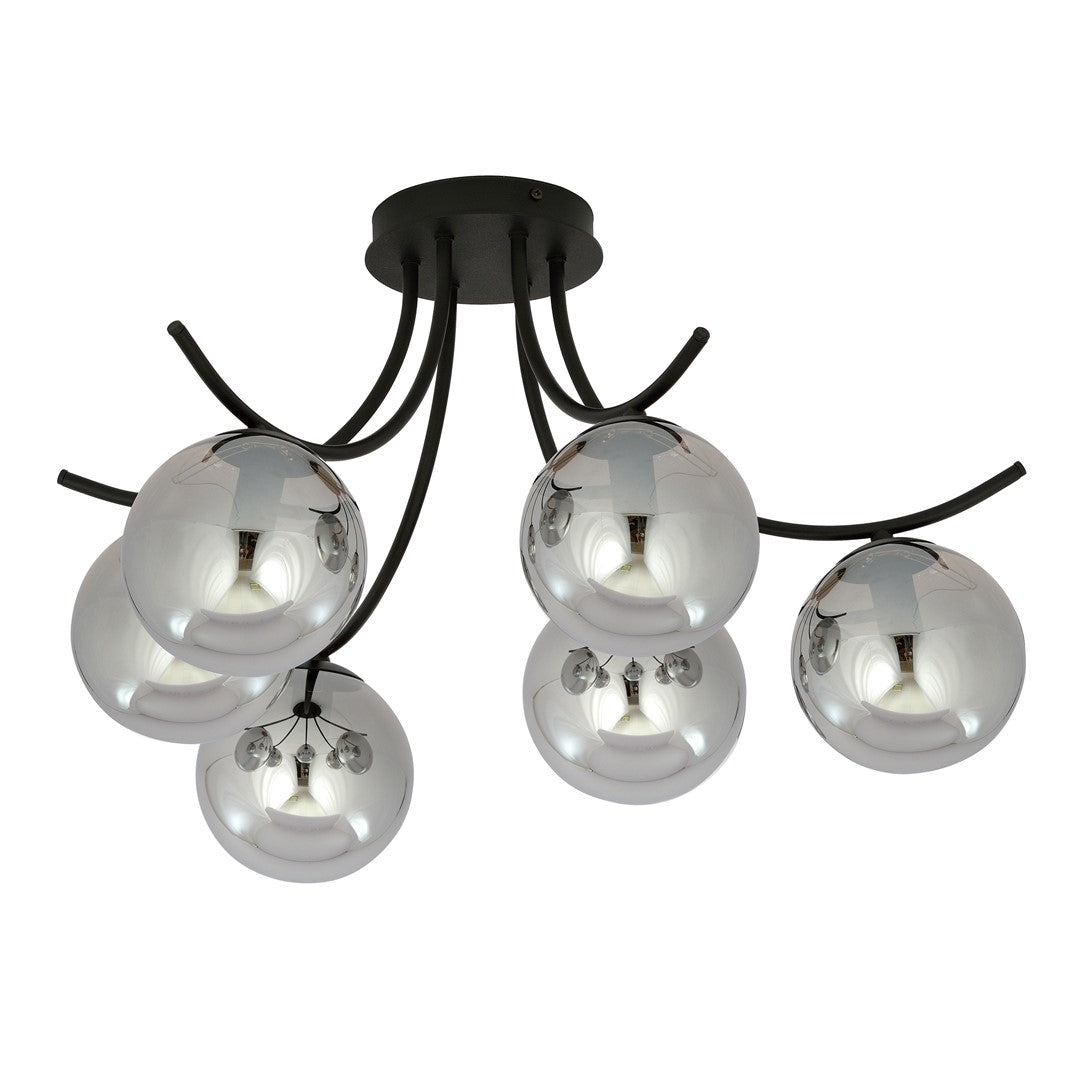 Boston 6-light ceiling light black, graphite glass