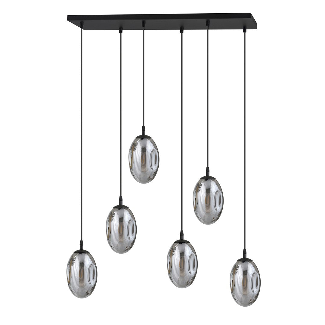 Astral 6-light pendant, black, graphite glass