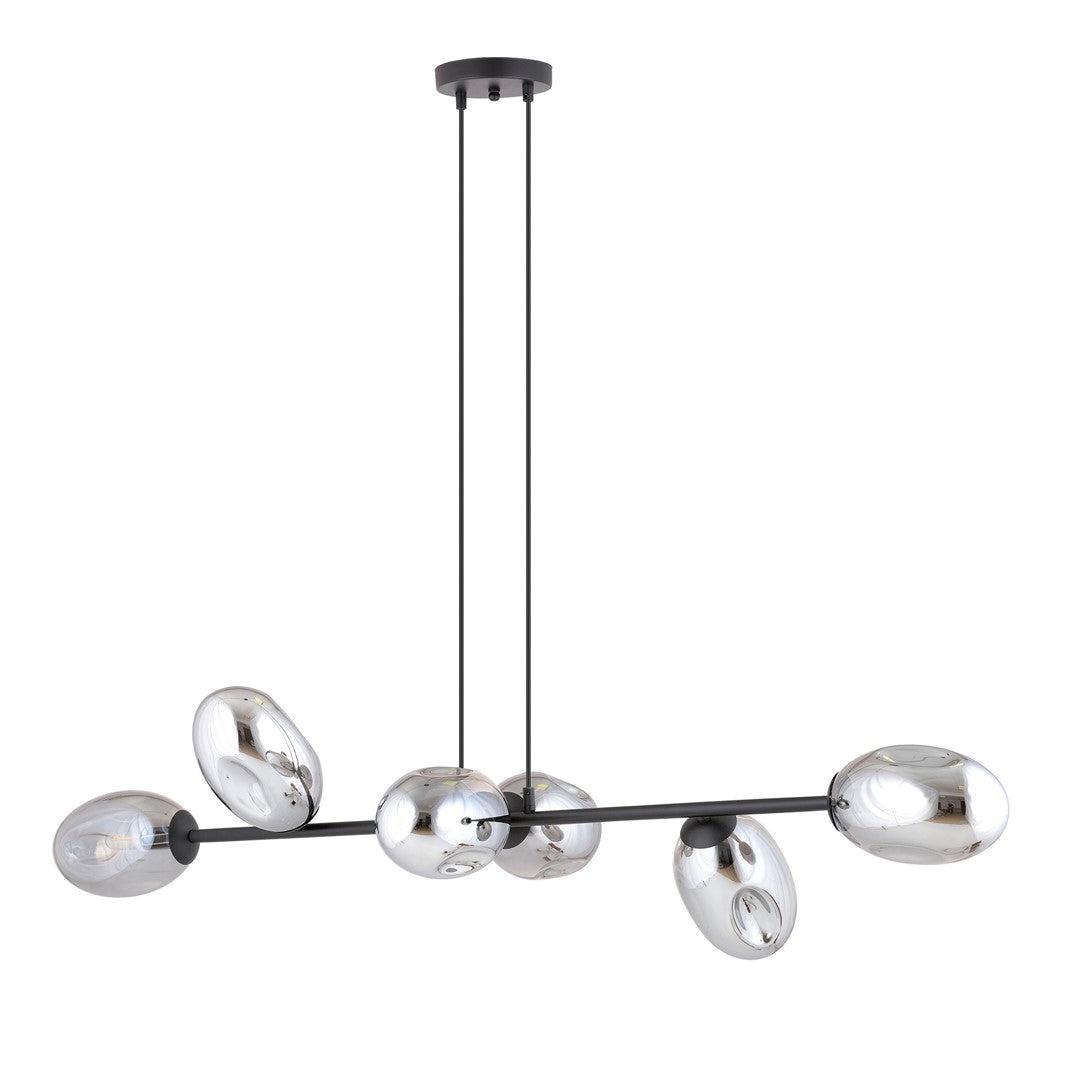 Pandora 6-light pendant lamp, black, graphite glass