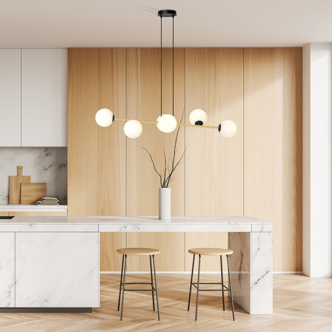 Gravity 6-light pendant, black, opal glass