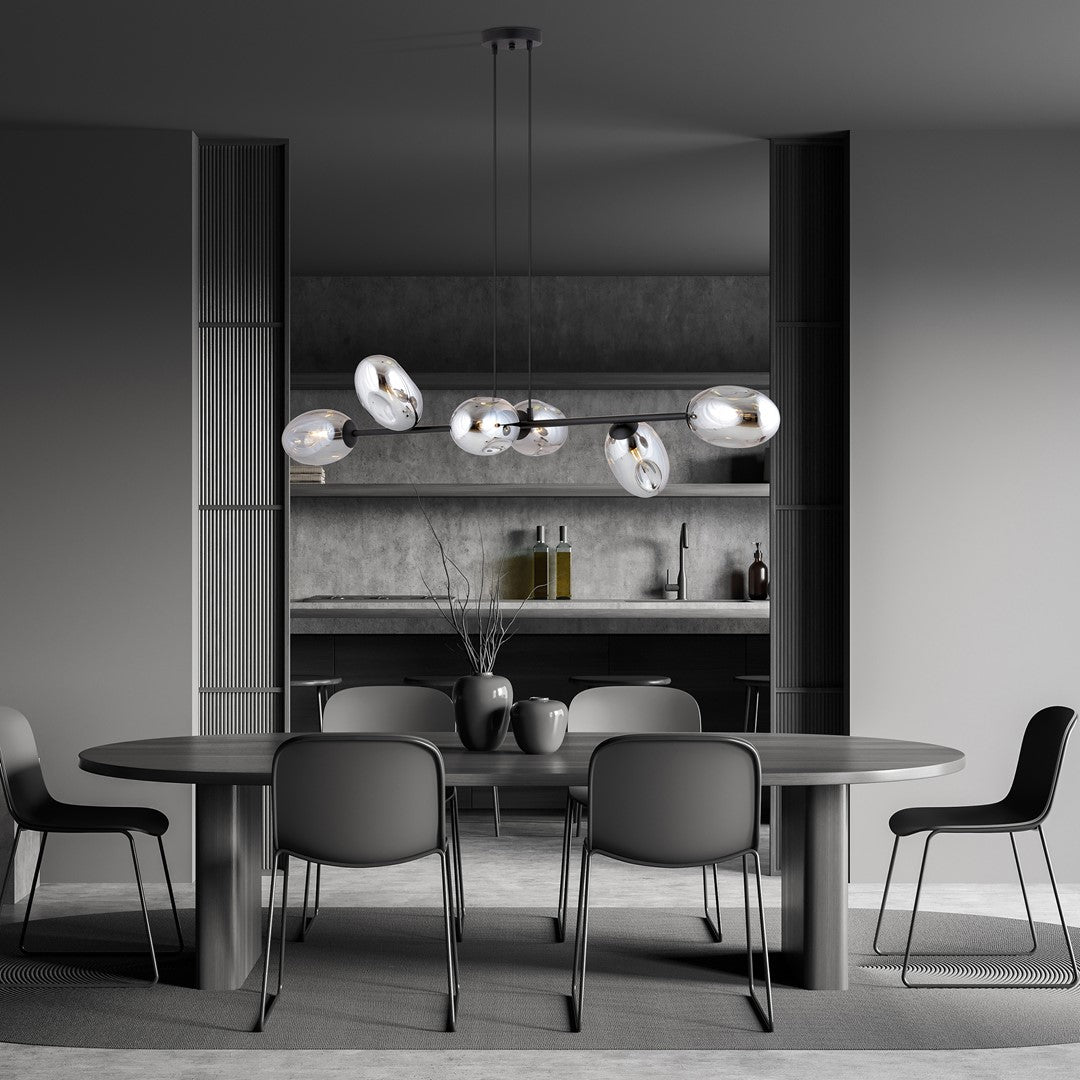 Pandora 6-light pendant lamp, black, graphite glass