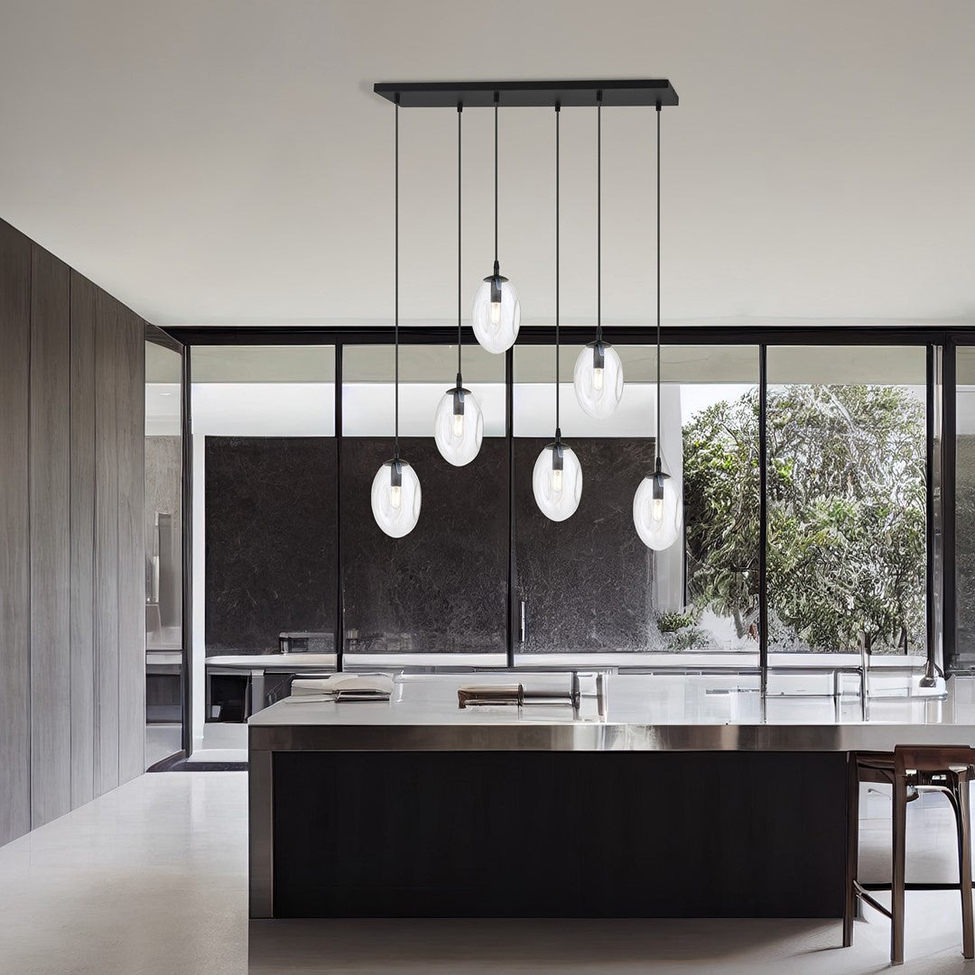 Astral 6-light black pendant, clear glass