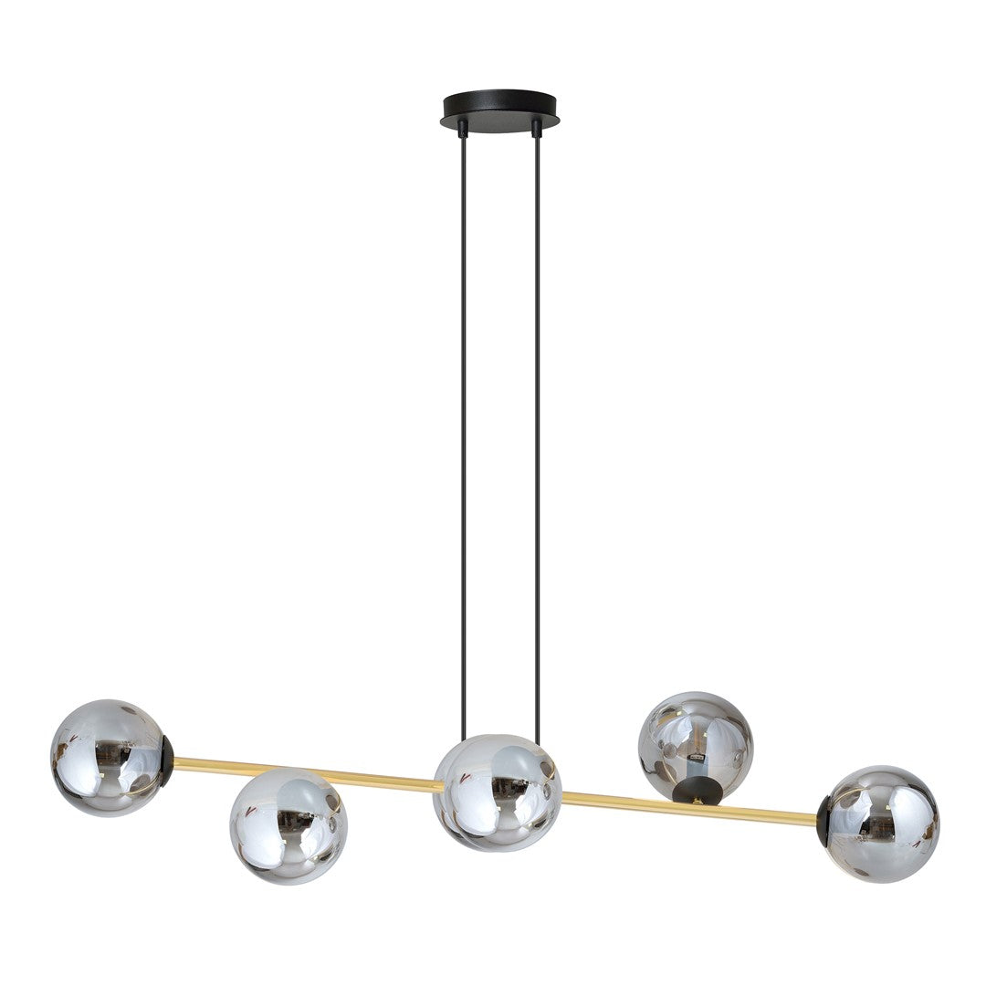Gravity 6-light pendant, black, graphite glass