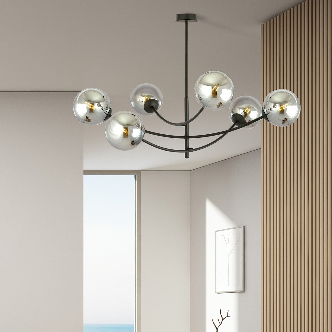 Hunter 6-light black flush mount, graphite glass