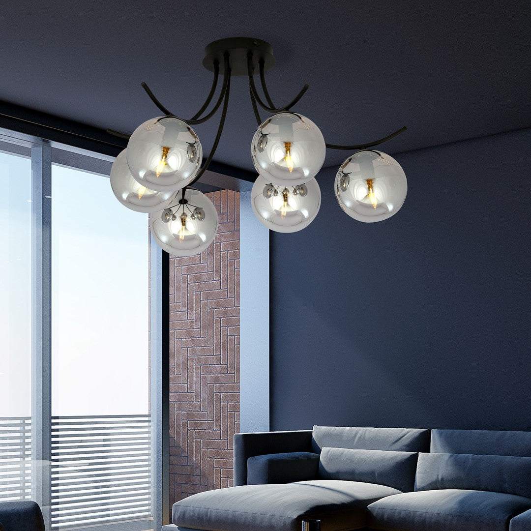 Boston 6-light ceiling light black, graphite glass