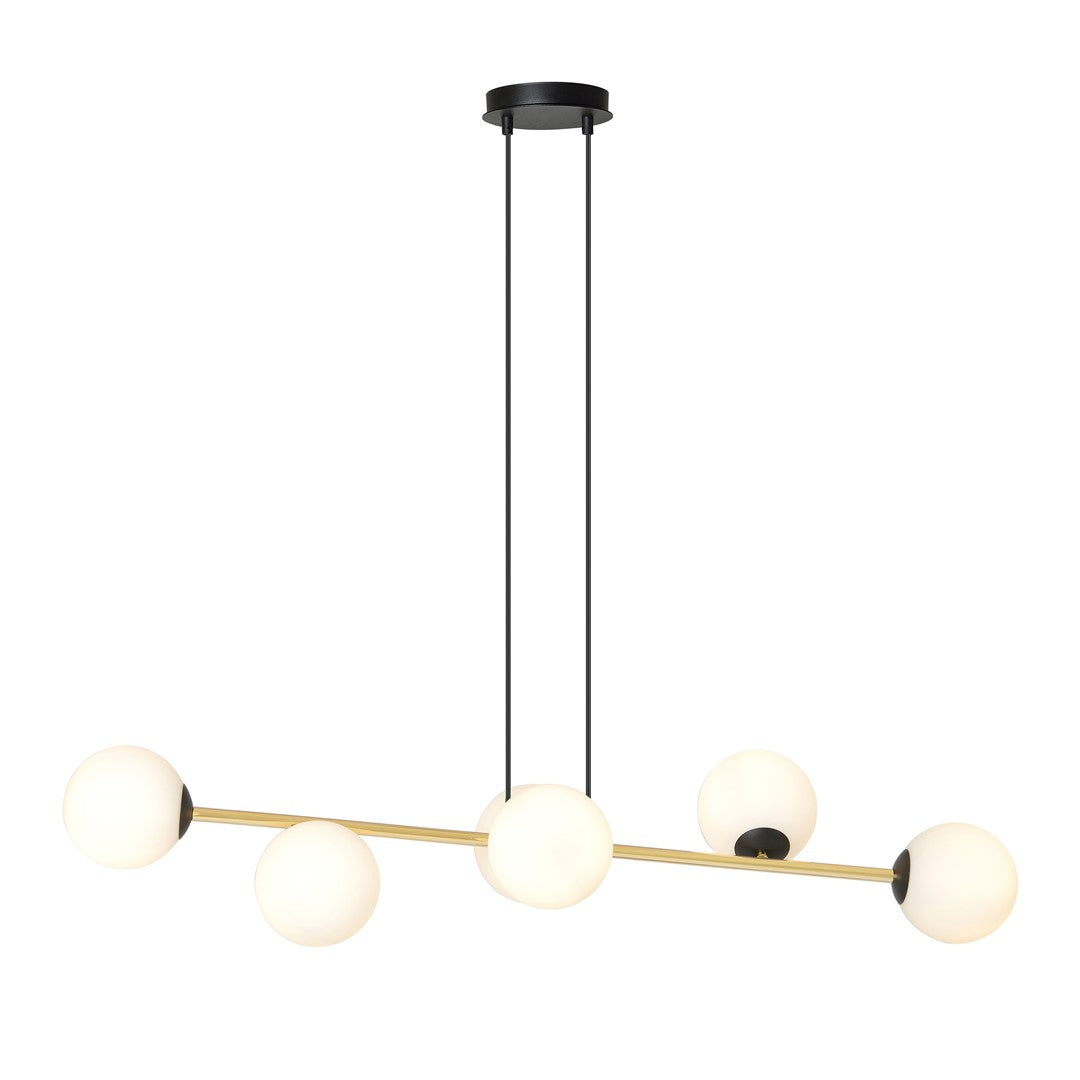 Gravity 6-light pendant, black, opal glass